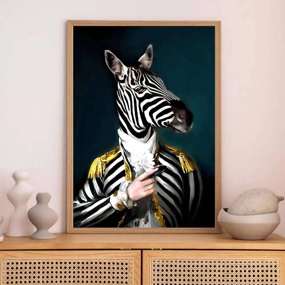 النمط الأوروبي زيبرا رئيس وجسم الإنسان فرملس الملصقات والمطبوعات الرجعية جدار الفن الحيوانات صور لديكور غرفة المعيشة المنزلي