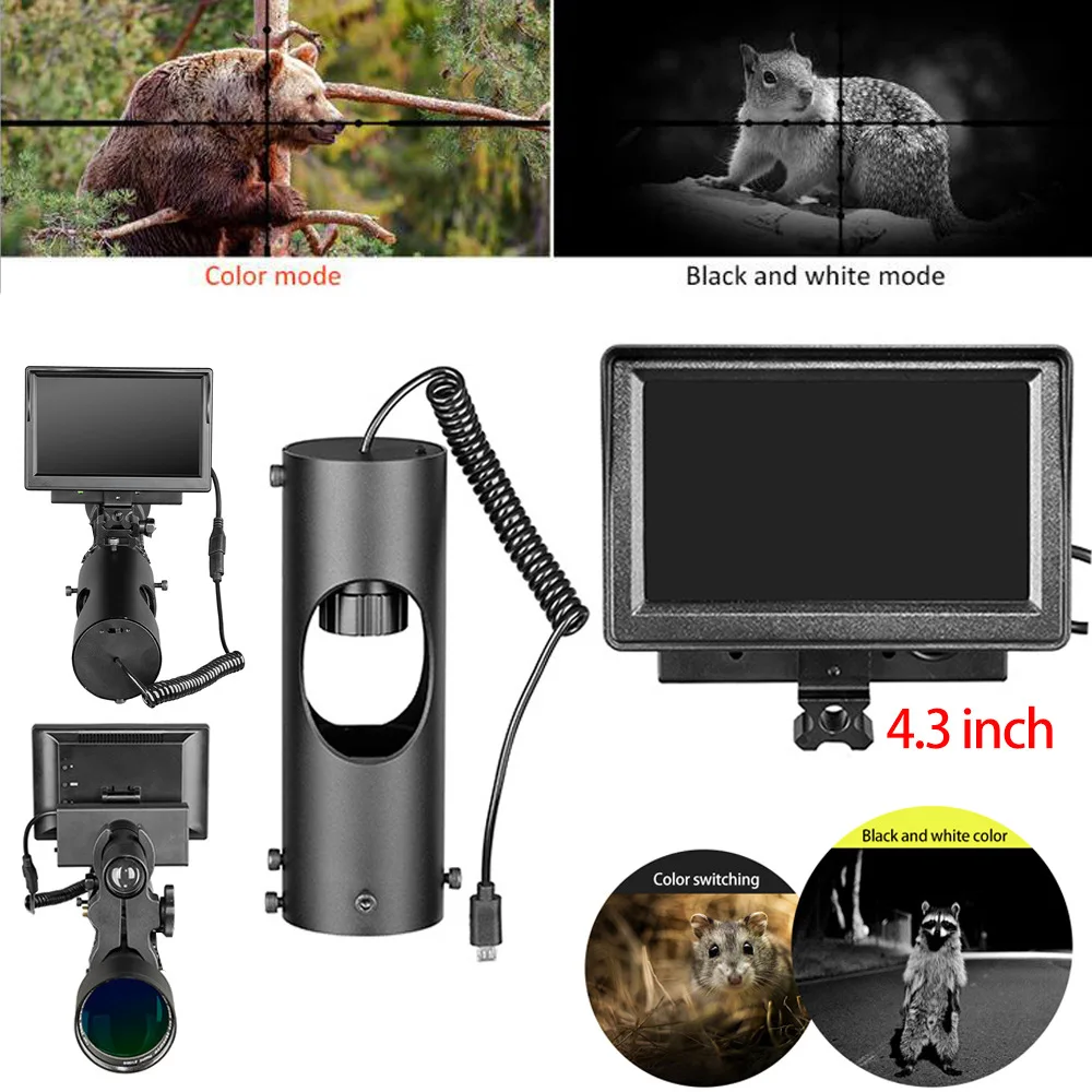 

IR Infrared Camera for Riflescope, Waterproof Device, Night Vision, Color, LED Screen, Hunting, 4.3"