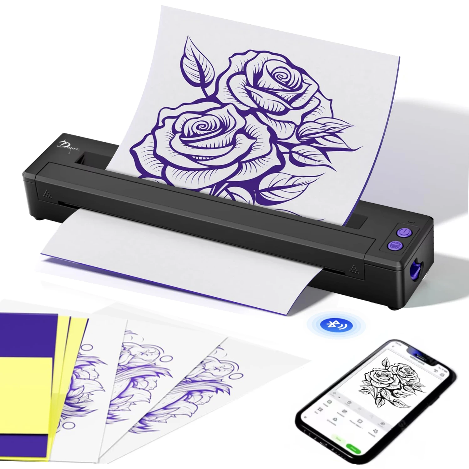 

Wireless Tattoo Transfer Printer Portable Bluetooth Thermal Stencil Machine Print Realistic Portraits Compatible Phone & PC