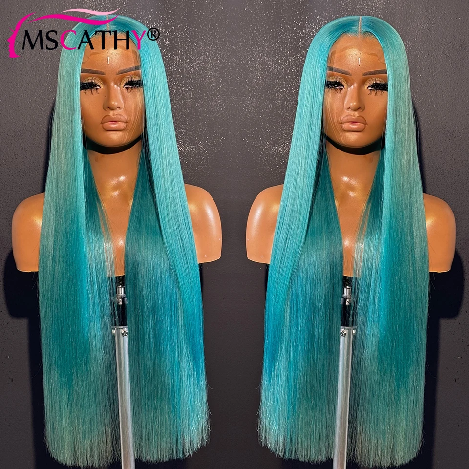 Mint Light Blue Colored Lace Frontal Wigs For Women 13x6 Straight Blue Brazilian Human Hair Wigs 13x4 Transparent Lace Front Wig