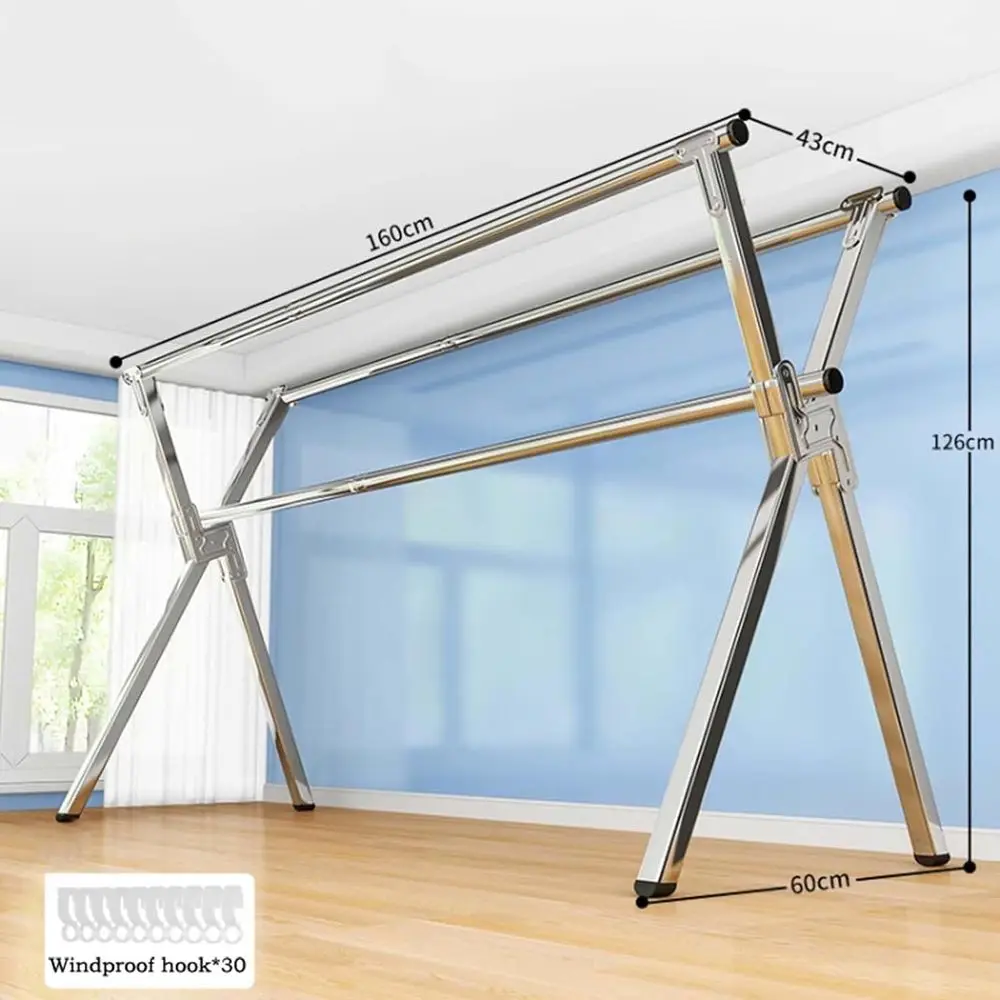 Adjustable Outdoor/Indoor Folding Laundry Rack, Large Retractable Drying Space (160cm)