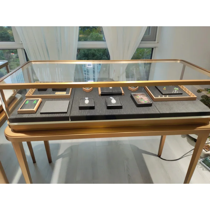 custom.Luxury High-End Custom Metal Glass Combination Jewelry Display Stand LED Light Display Cabinet Commercial Furniture view 2