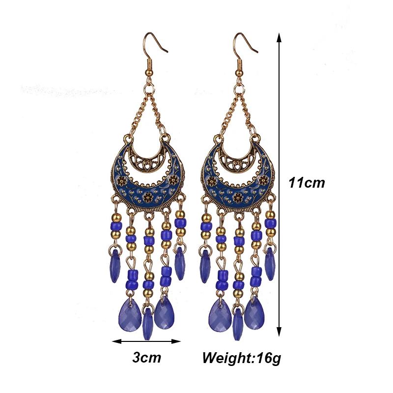 Bohemian Antik Gold Farbe Lange Wasser Tropfen Quaste Ohrringe für Frauen Vintage Bunte Geometrische Tropfen Baumeln Ohrringe Schmuck – Detail 21