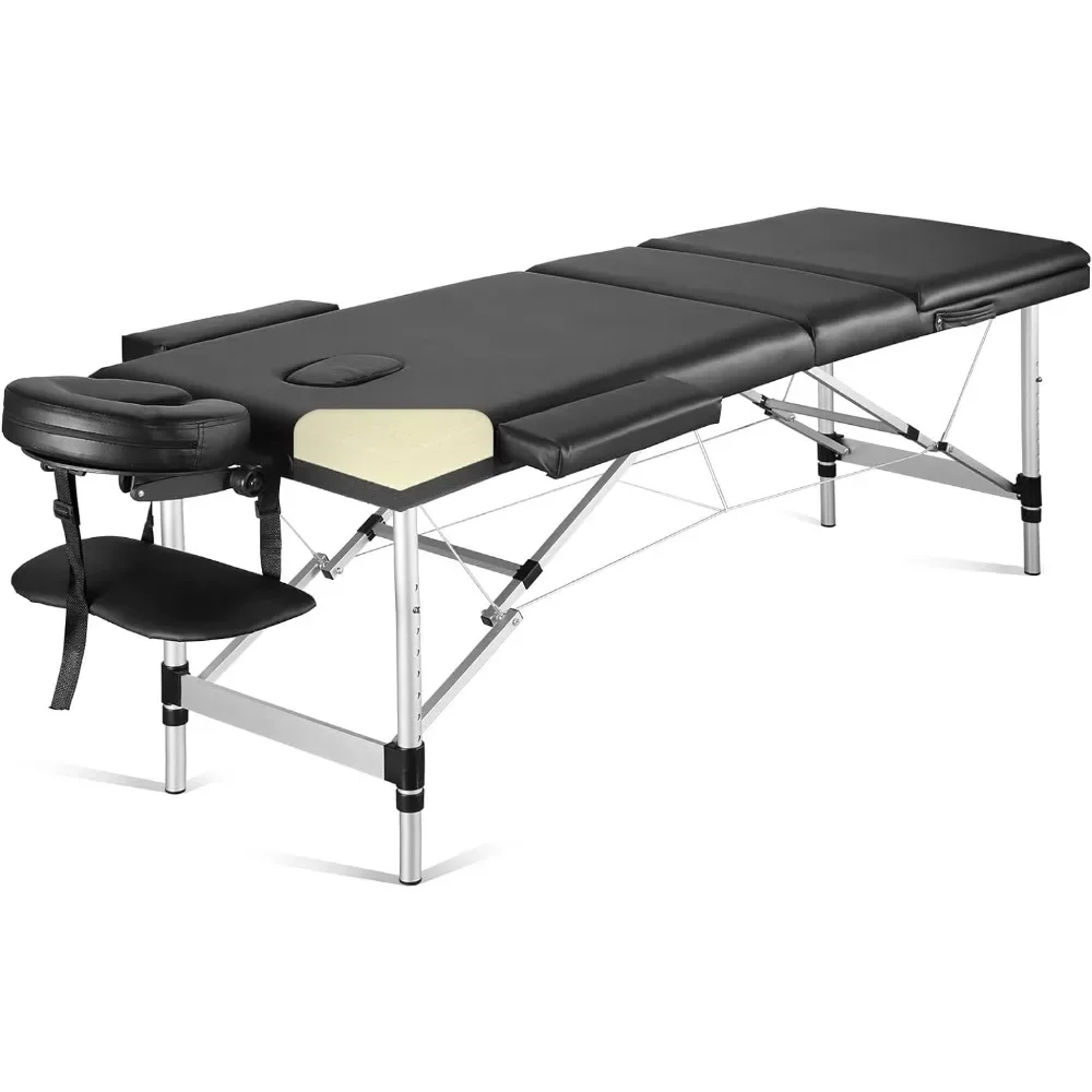 

Portable Massage Table Professional Massage Bed 3 Fold 82 Inches Height Adjustable with Aluminum Legs Carrying Bag Accessories