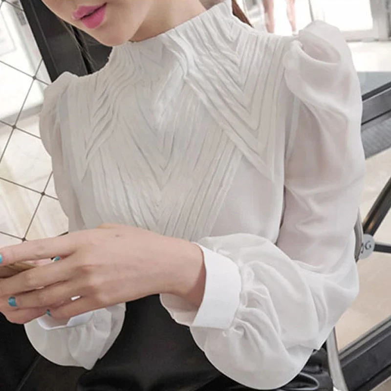 Blouses Femme Long Sleeve White Blouse Women Blusas Mujer De Moda 2024 Stand Collar Chiffon Blouse Shirt Tops Women Blusas E183