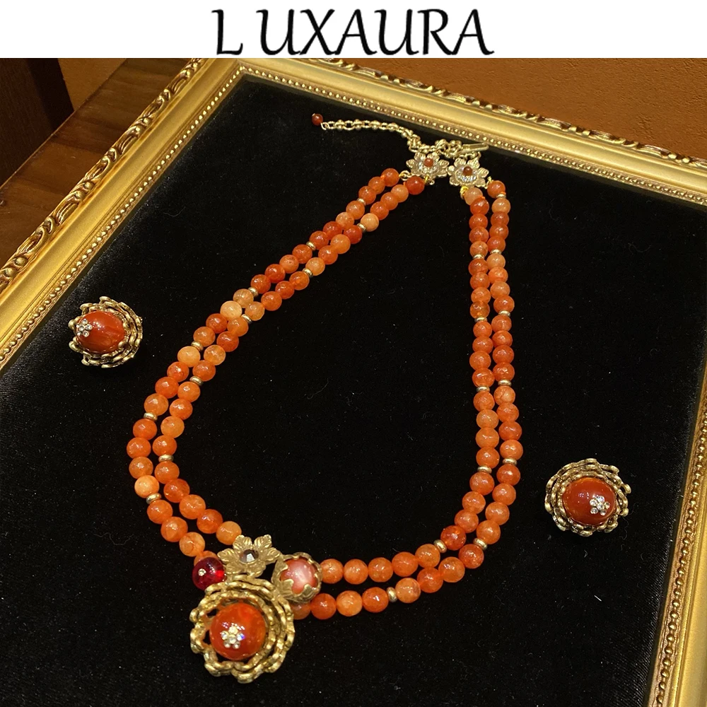 Vintage fashion classic red natural stone flower design paired with Bohemian women's accessory stud earrings