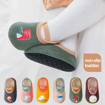 1 زوج موضة طفل الفتيات الفتيان لطيف الكرتون عدم الانزلاق القطن طفل جوارب يمكن السير بها على الأرض الحيوان نمط الأولى ووكر أحذية لحديثي الولادة