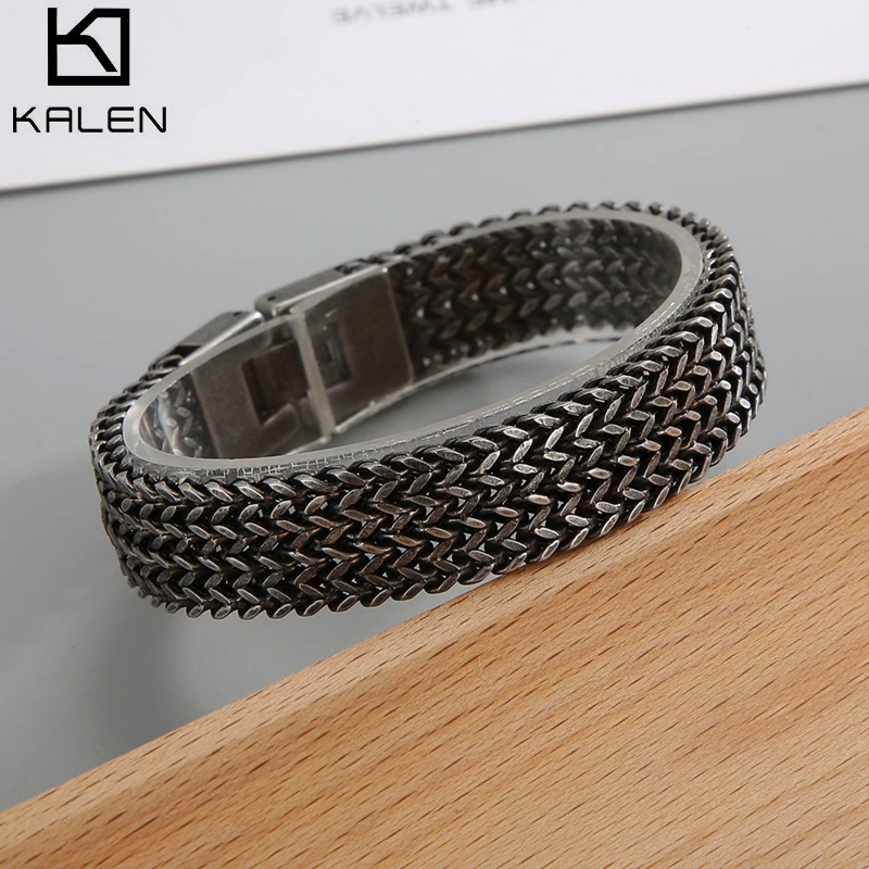 10/12mm Vintage Color Stainless Steel Bali Foxtail Chain Bracelet For Men Double Franco Link Chain BraceletsArmband Male Jewelry