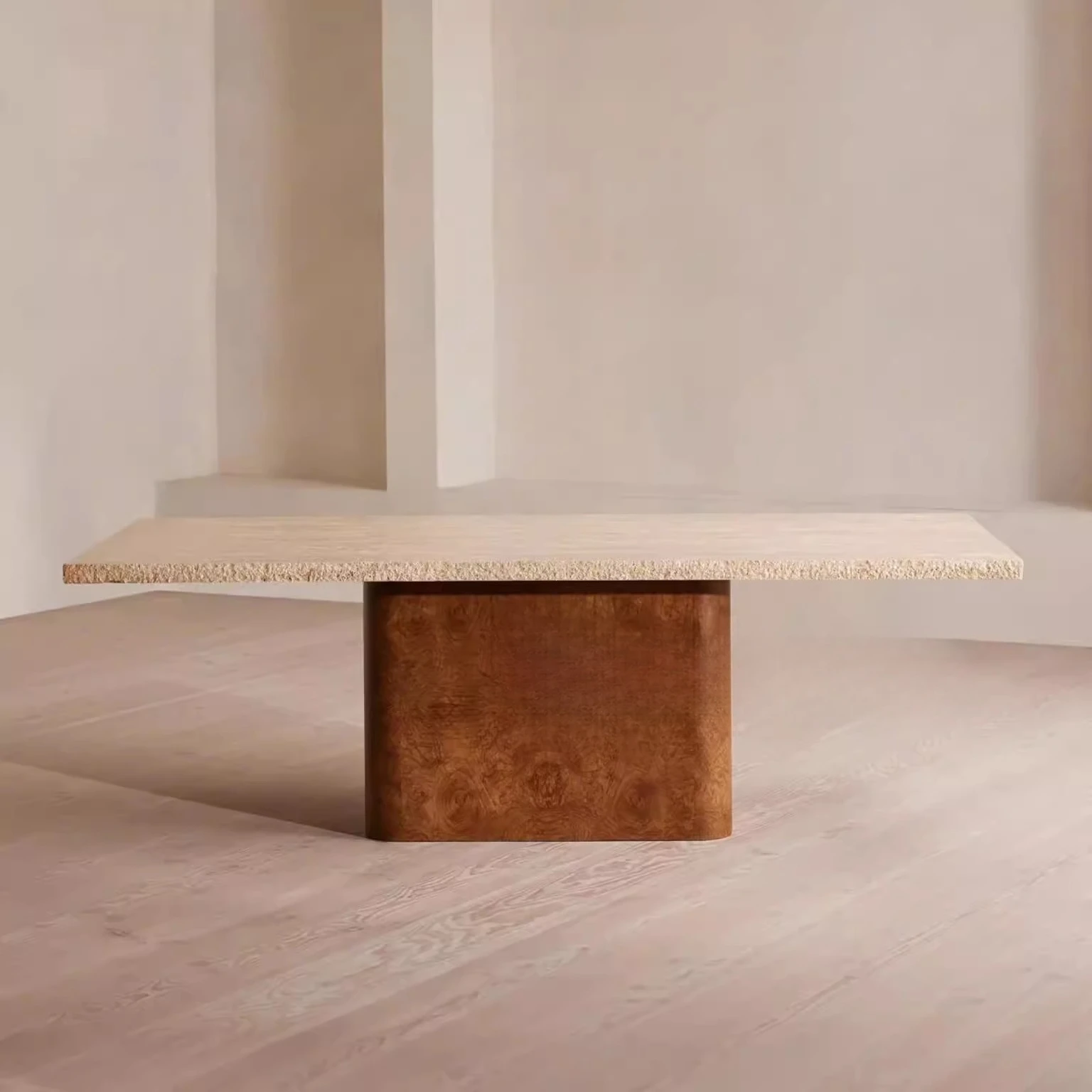 

Medieval rectangular dining table retro natural travertine marble desk designer high-end meeting table