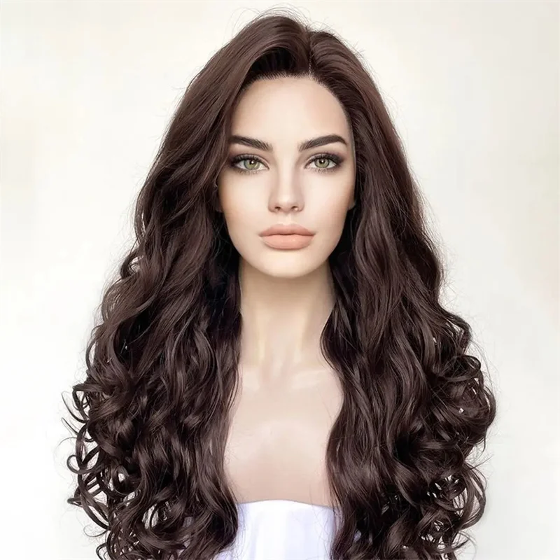 Soft 180Density 26inch Brown Natural Wave 5x5 Silk Base Preplucked Glueless Jewish Human BabyHair HDLace Wig European Hair