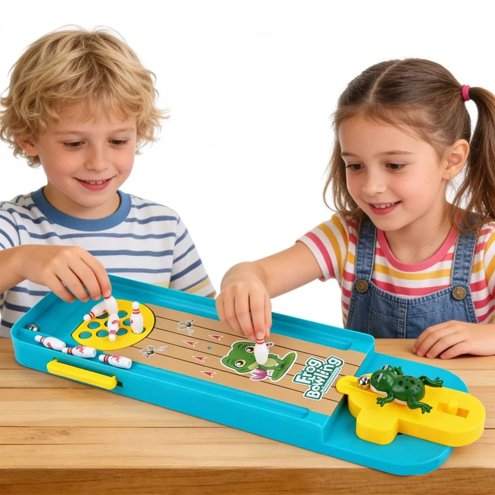 Jeu de bowling miniature sur table Frog, jouet interactif de bureau pour enfants et adultes, parfait pour les cadeaux de fête et la réduction du stress