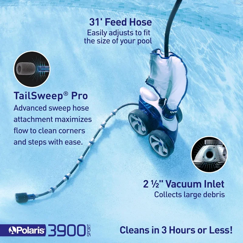 Polaris Vac-Sweep 3900 Sport Pressure Inground Pool Cleaner, Triple Jet Powered, พร้อม SuperBag แบบ Dual Chamber สําหรับเศษซาก