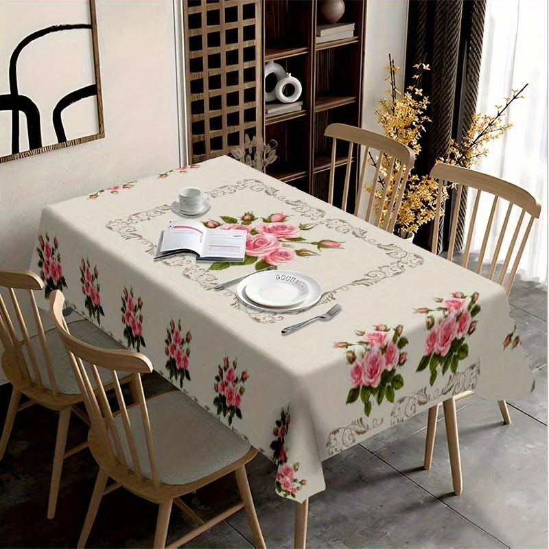 Elegant Floral Print Waterproof Tablecloth for Dining Room Home Decor Spill Proof Table Cover Linen