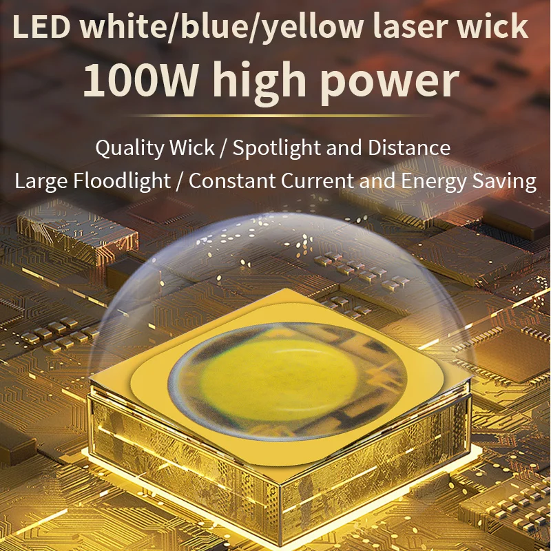 High power 100W long-range LED headlight blue, white and yellow three-light source outdoor light 12V laser cannon flashlight