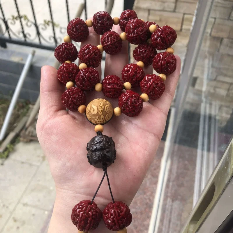 Nepal Six-Petal Brushed Patina Rudraksha Bracelet Hand-Held Bead Coated Pulp Jadified 18mm Jingang Bodhi Men