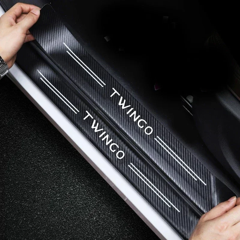 Carbon Fiber Car Door Threshold Stickers for Twingo Logo Sill Scuff Plate Bumper Waterproof Decals Interior Accessories