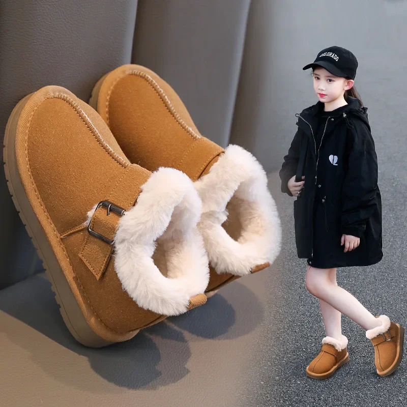 Children's Snow Boots 2024 Winter New Plush Warm Girls' Short Boots Fashion Soft Sole Kid's Casual Cotton Shoes