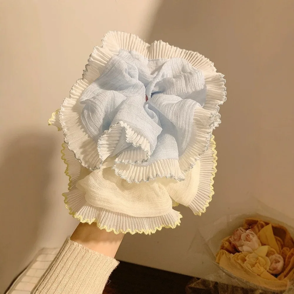 

Small Fresh Mesh Lace Lace Striped Large Intestine Hair Ring For women's High Elastic Ponytail Temperament Head Rope