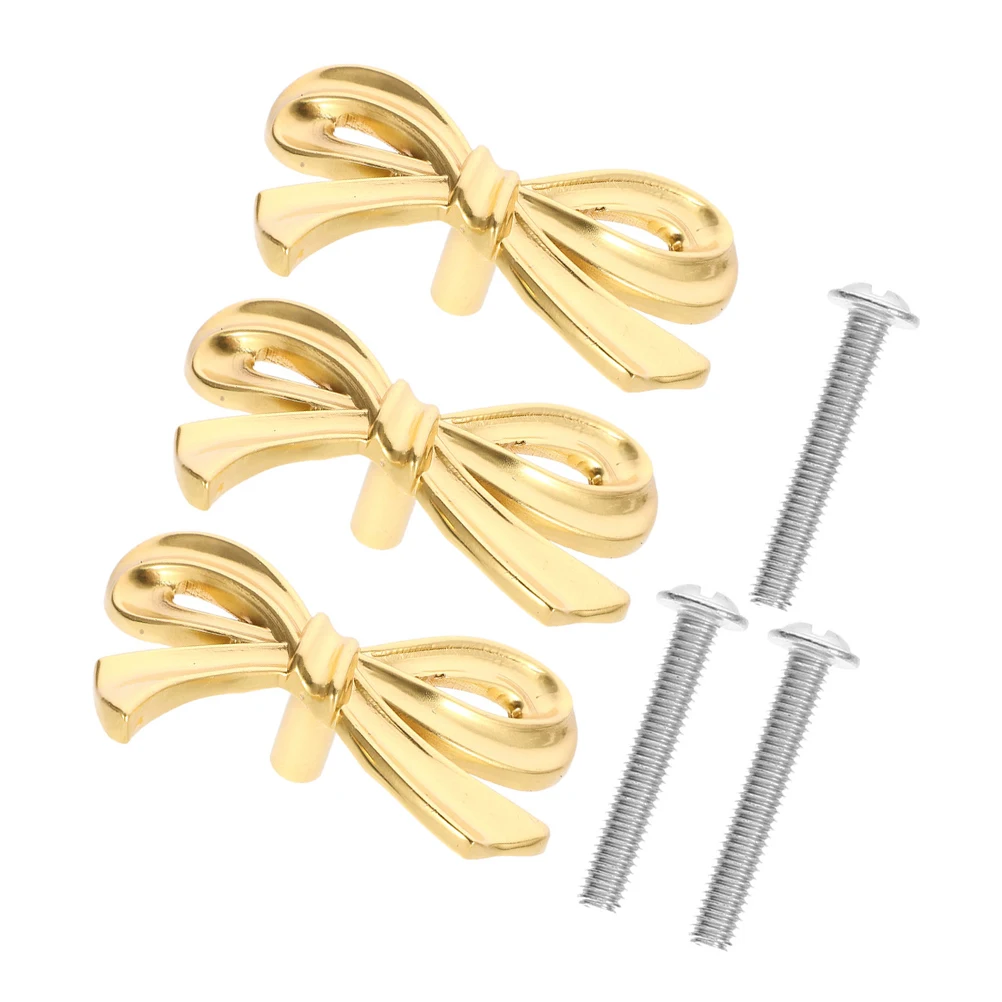 

3pcs Brass Handles Drawer Pulls Cabinet Knobs Bow Shape Vintage Furniture Hardware Tools Parts Easy Installation