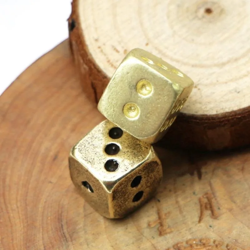 Vintage Brass Dice Home Crafts Decoration Bar Props Game Tools Metal Toys Dice