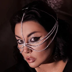 Stonefans Luxury Layered Head Chains Cover Face Jewelry for Women Halloween Dance Party Bling Crystal Veil Face Chain Carnival