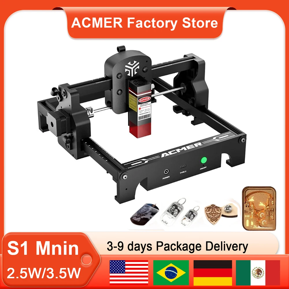 

ACMER мини портативный лазерный гравировальный станок DIY лазерный гравер для гравировки логотипа дерево лакированный металл акрил стекло кожа