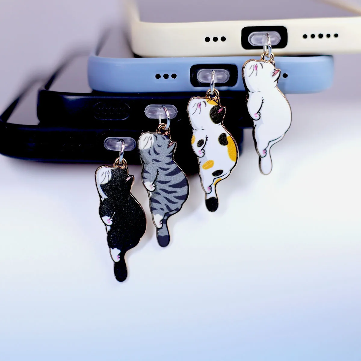 Cute Cat Crawling Funny Phone Dust Plug Pendant Keychain Decoration Accessories For Iphone For Samsung Type-C Port Dust Plug