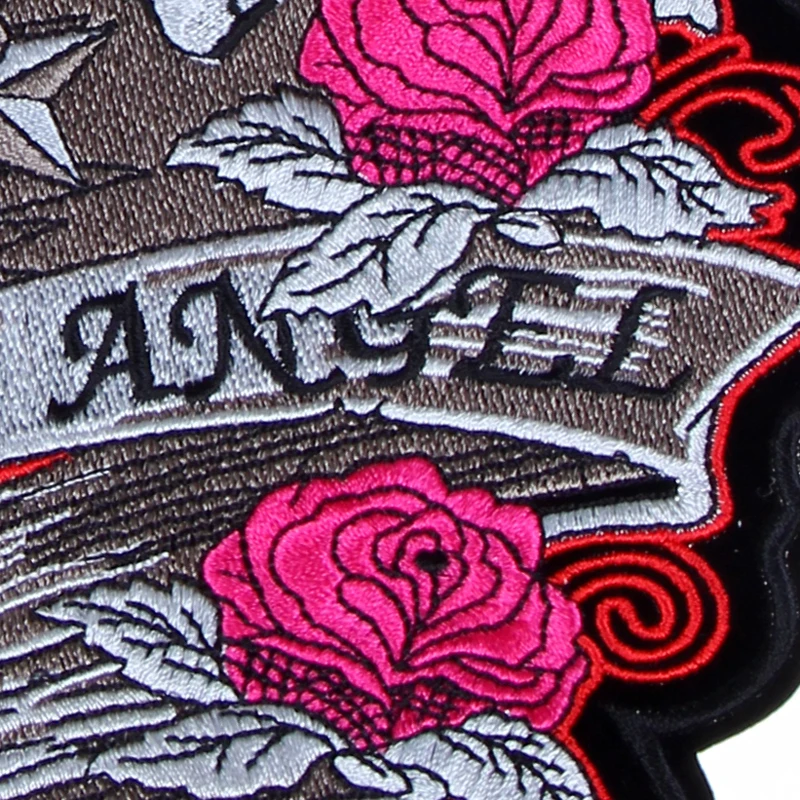 Rose Skull  Lethal Angel  Wing Large Embroidery Patches For Jacket Back Vest  Biker Clothes Garment Accessories Applique Iron On