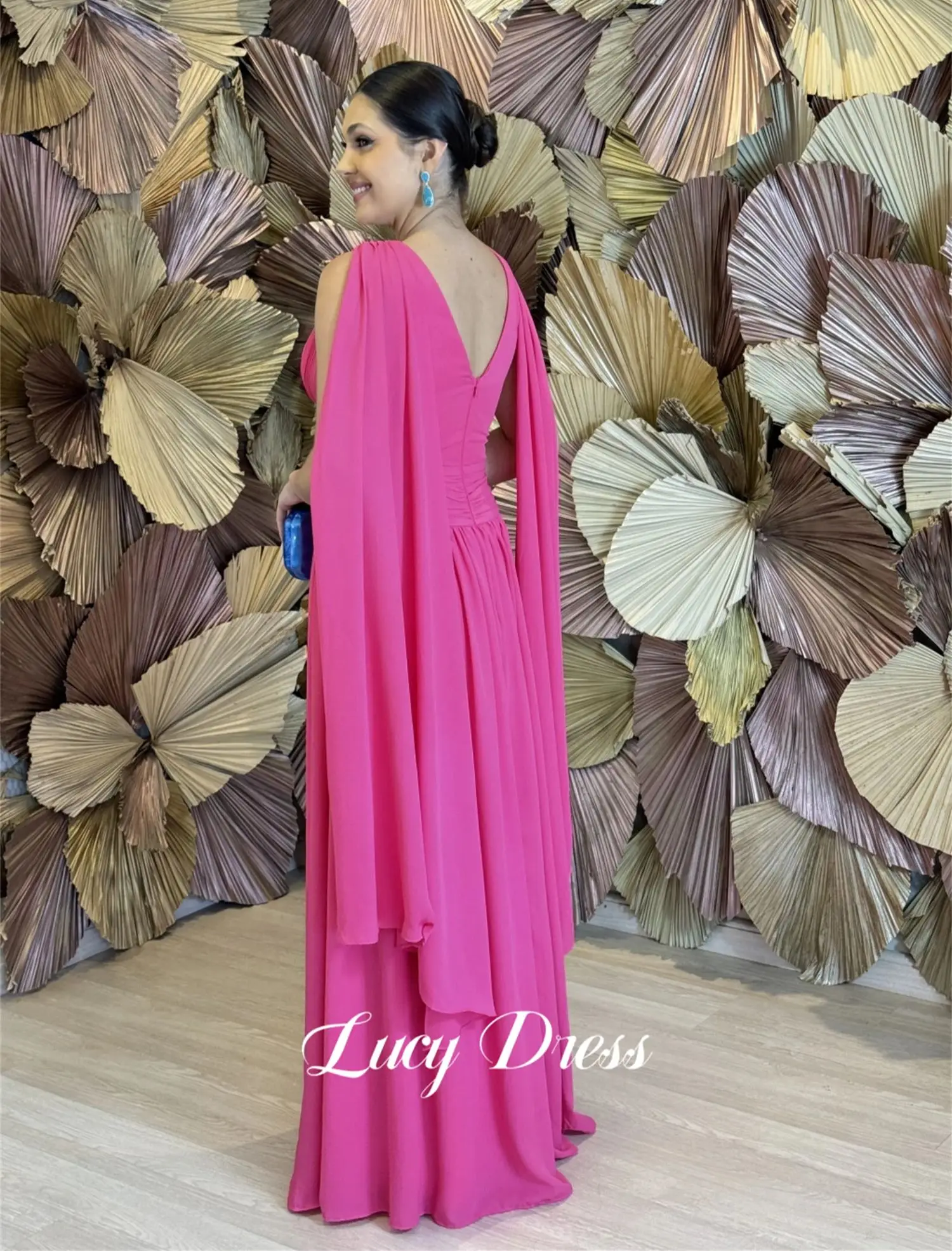 Lucy-vestido De noche De gasa rosa roja para dama De honor, chal De fiesta para ocasiones especiales, elegante bata De lujo, 2024