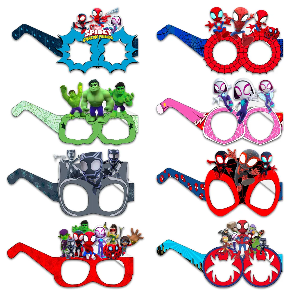 8/24 Piezas de Accesorios de Cosplay de Spiderman y sus Amigos, Artículos para Fiestas de Cumpleaños, Bolsas de Regalo, Gafas de Papel, Máscaras, Accesorios para Fotos de Cosplay