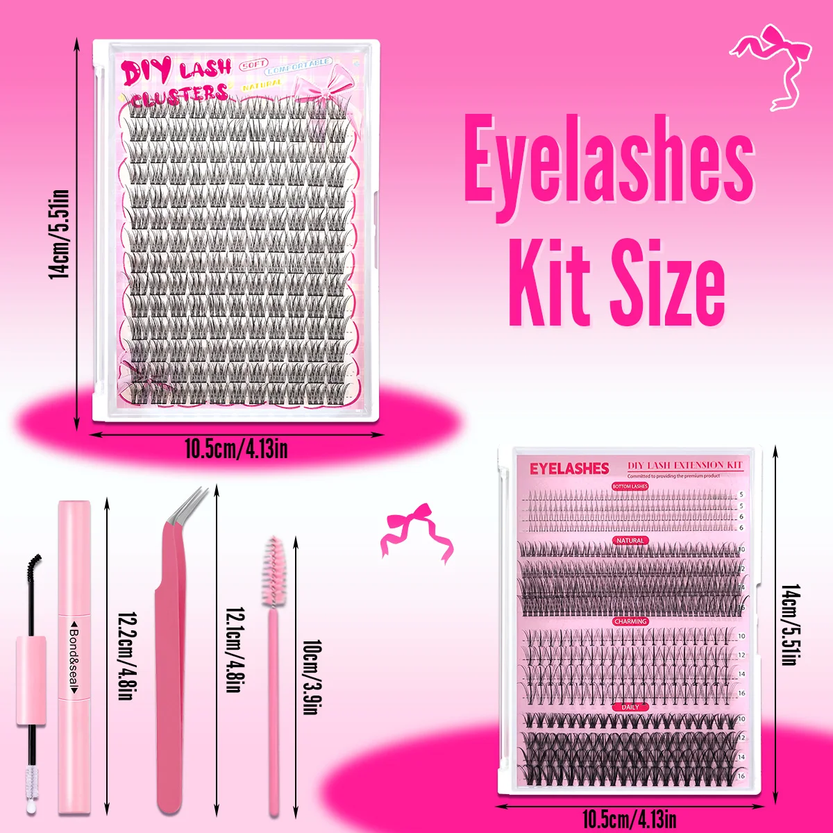 144本入り接着剤不要つけまつげセット、レイヤードフィッシュテールCカール、初心者向け簡単装着、再利用可能なソフトラッシュ