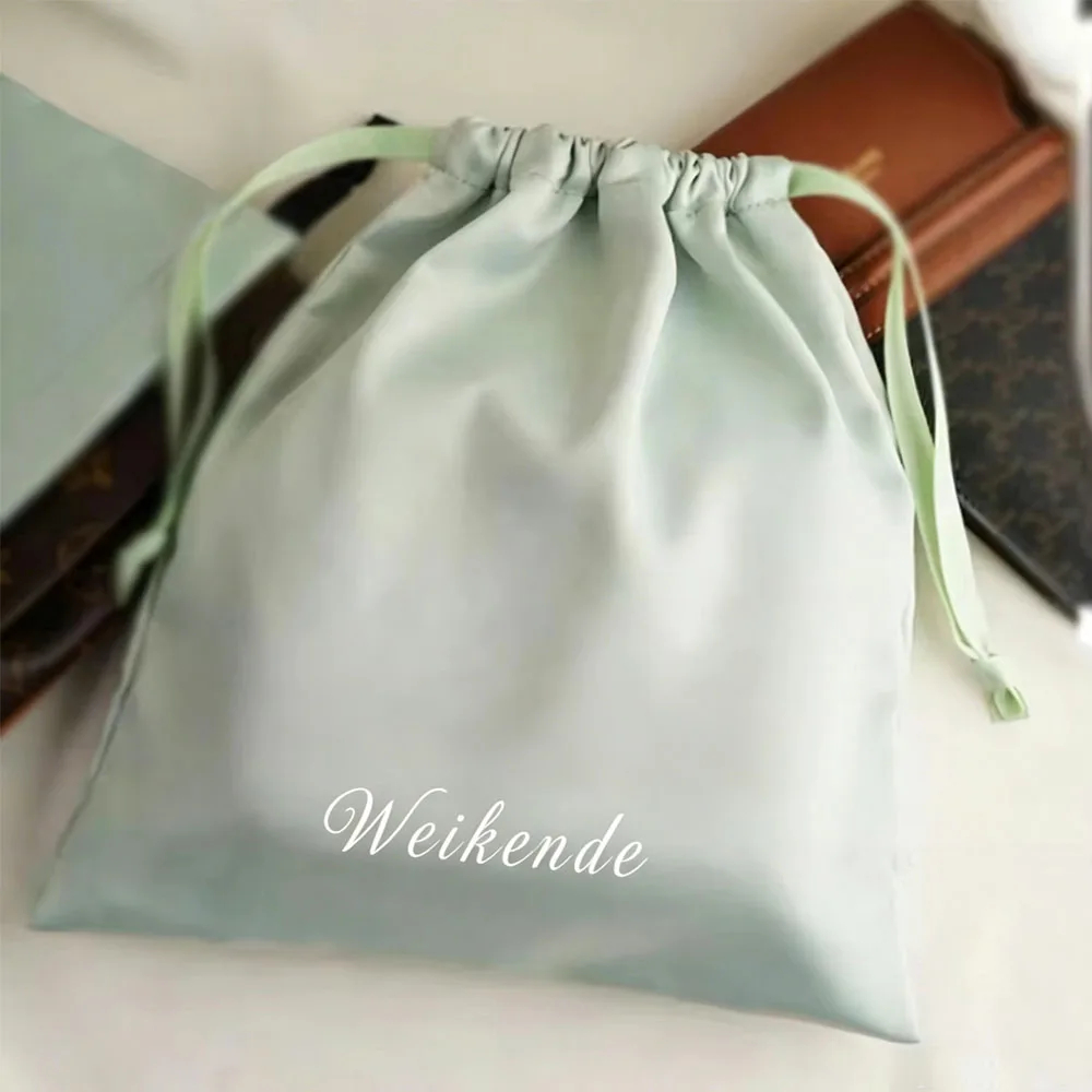 

50Pcs Green Silk Soap Bag Custom Logo Satin Drawstring Packaging Ribbon Gift Pouch for Trinket Wedding Favor Guests Candy Coin
