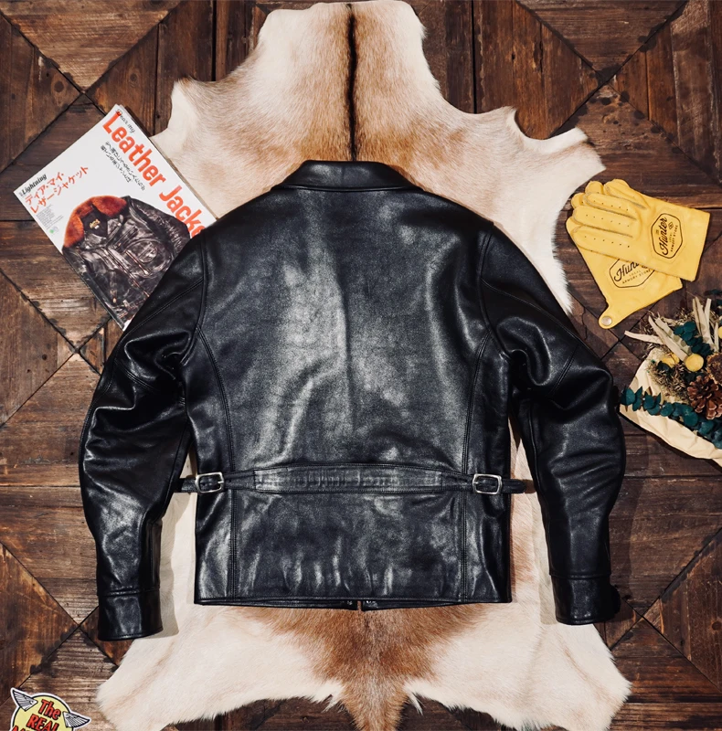 Tailor Brando Full-Grain Vegetable-Tanned Horsehide American Vintage Classic 1930s Men's Genuine Leather Biker Jacket TWC701&750