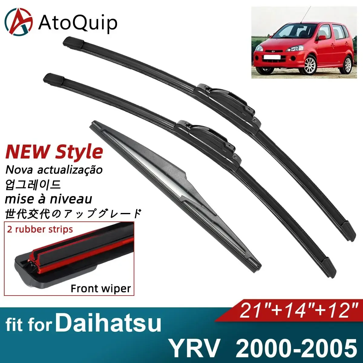 Double Rubber Car Wiper Blades for 2000-2005 Daihatsu YRV Front Rear Windscreen Wipers Car Accessories 2001 2002 2003 2004 2005