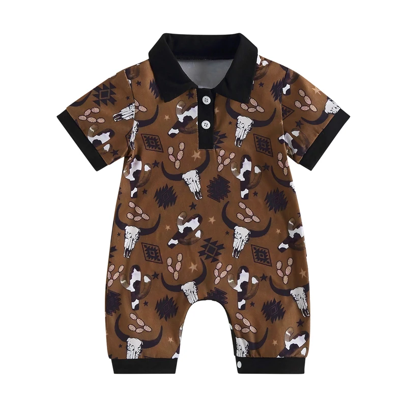 Baby Boys Jumpsuit Baby Summer Casual Clothing Bull Head Print Short Sleeve Romper for Newborn Infant 0-18Months