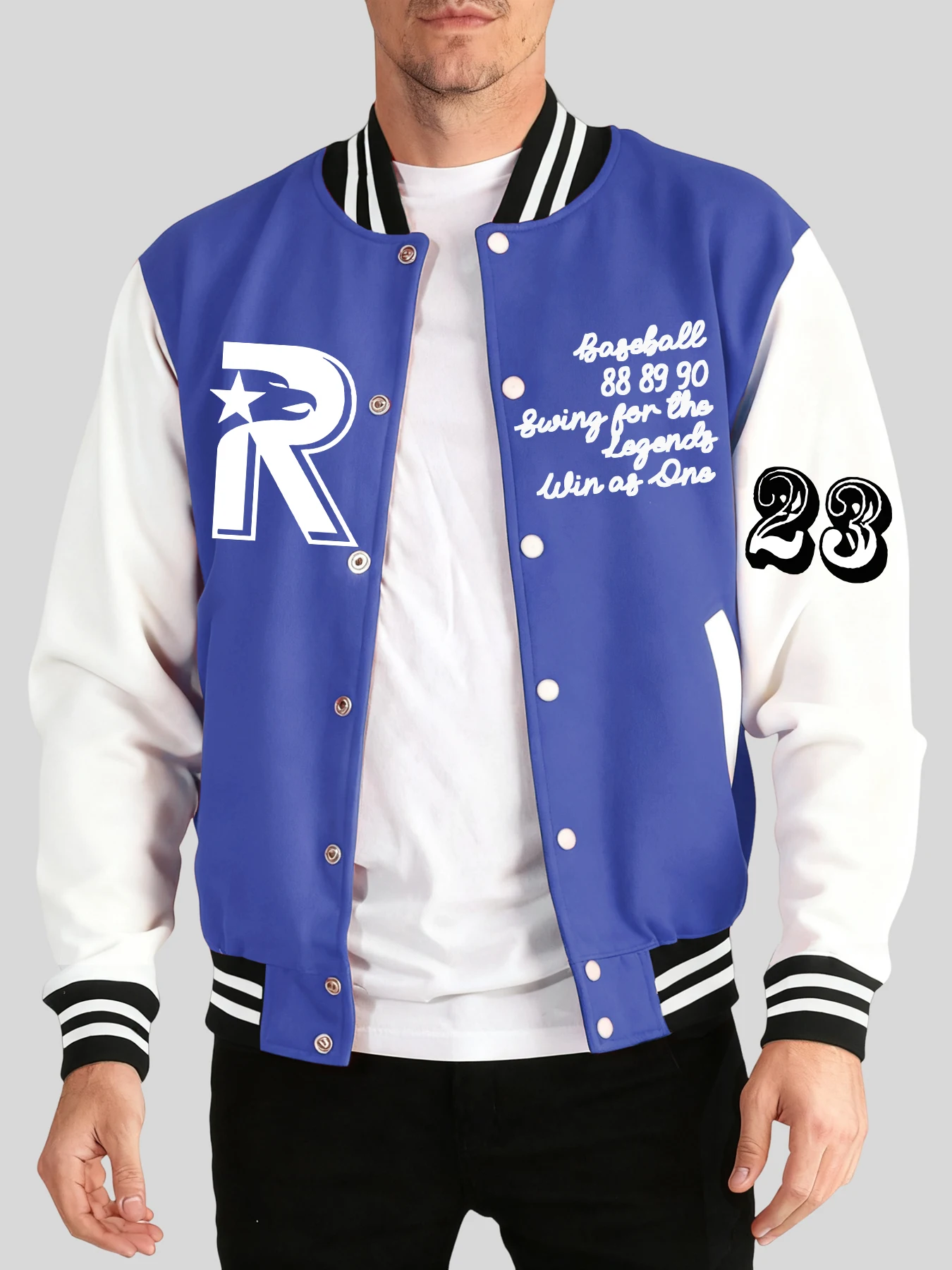 

Art Letter R And Number 23 Print Sportswears Unisex Oversized Basics Jacket Comfy Casual Tops Autumn Winter Baseball Uniform
