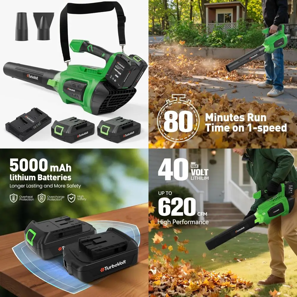 

Cordless Leaf Blower 40V, 620CFM Brushless Electric Leaf Blower with 2×5.0Ah Batteries and Charger, Battery Powered Leaf Removal