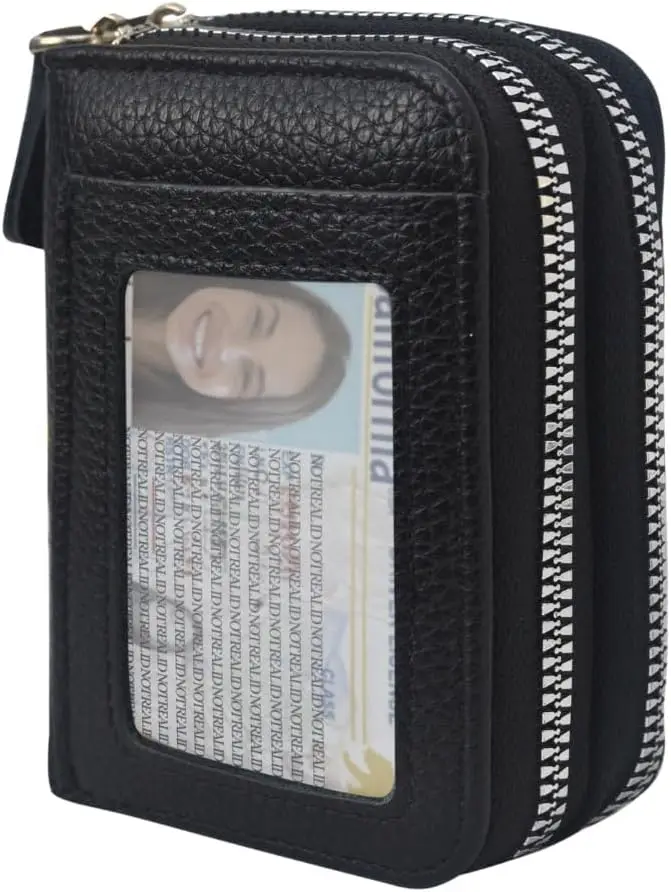 

Small Zippered Faux Leather Wallet for Women, Accordion Card Slots & Money Organizer