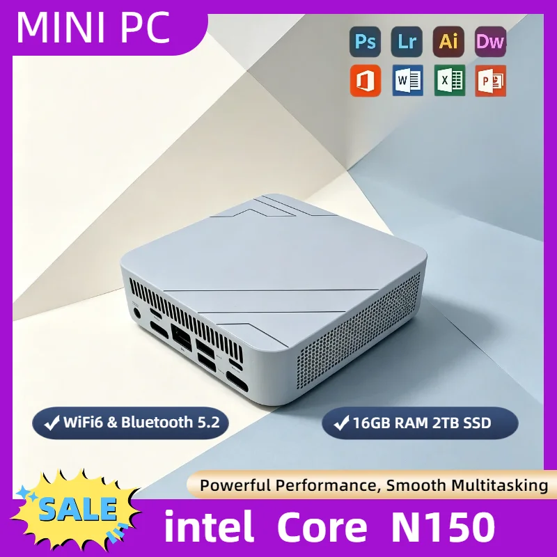 인텔 N150 미니 PC 16GB DDR4 512GB NVMe SSD 트리플 4K 디스플레이 WiFi6 BT5.2 저소음 쿨링 사무실/가정용 데스크탑 프로
