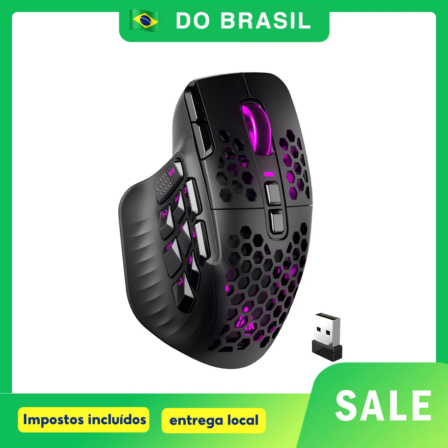 Mouse para jogos SOLAKAKA SM809 Pro sem fio MMO 16 botões 24000 DPI Wireles Mouse ergonômico PAW3311 Sensor