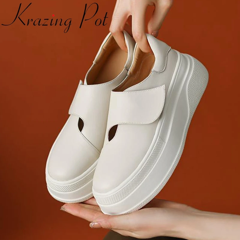 

Krazing Pot Cow Split Leather Round Toe High Heels Spring Shoes Platform White Sneakers Simple Style Causal Vulcanized Shoes