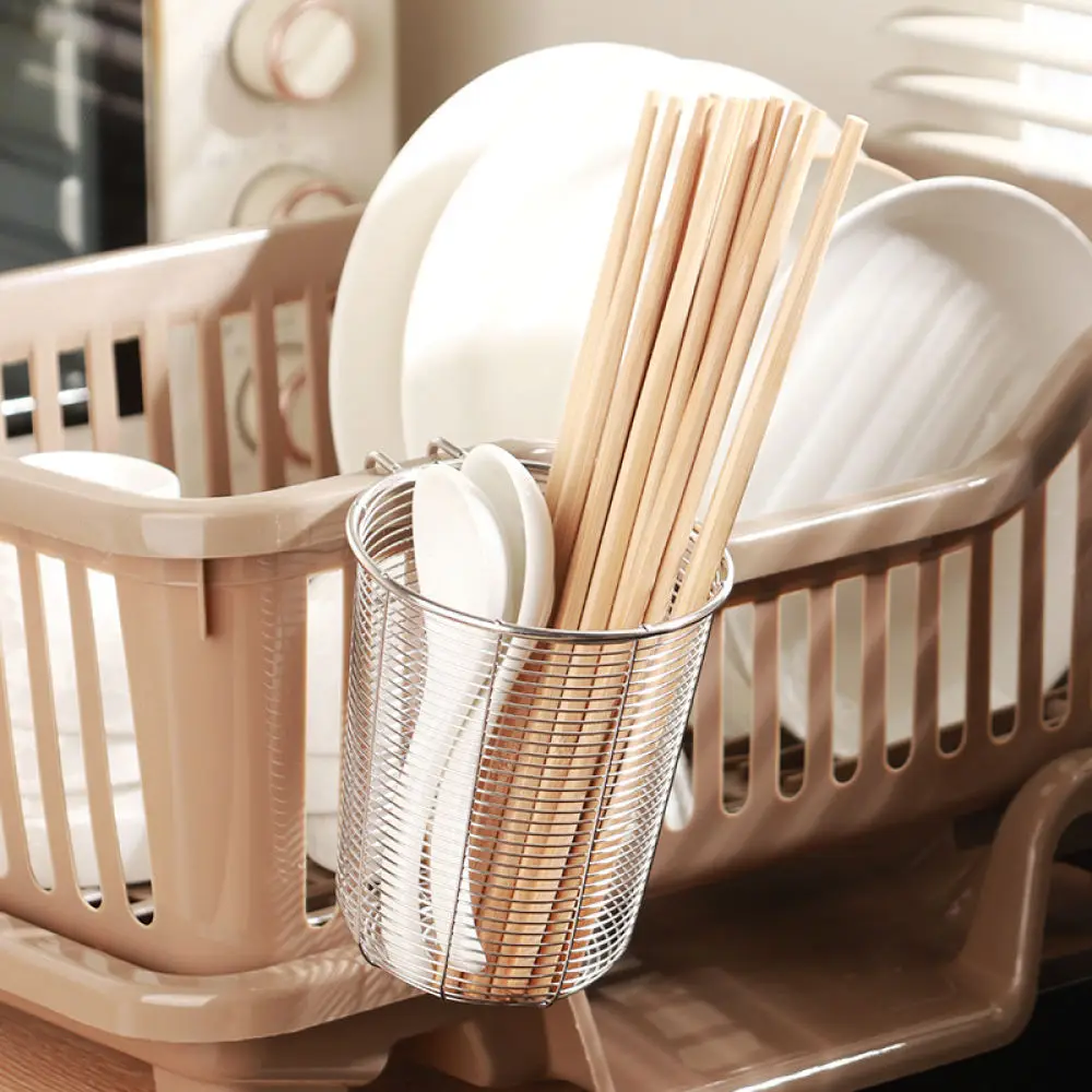 Wall Mounted Kitchen Storage Basket Stainless Steel Utensil Holder Chopstick Drainer Organizer For Forks Spoons Tableware