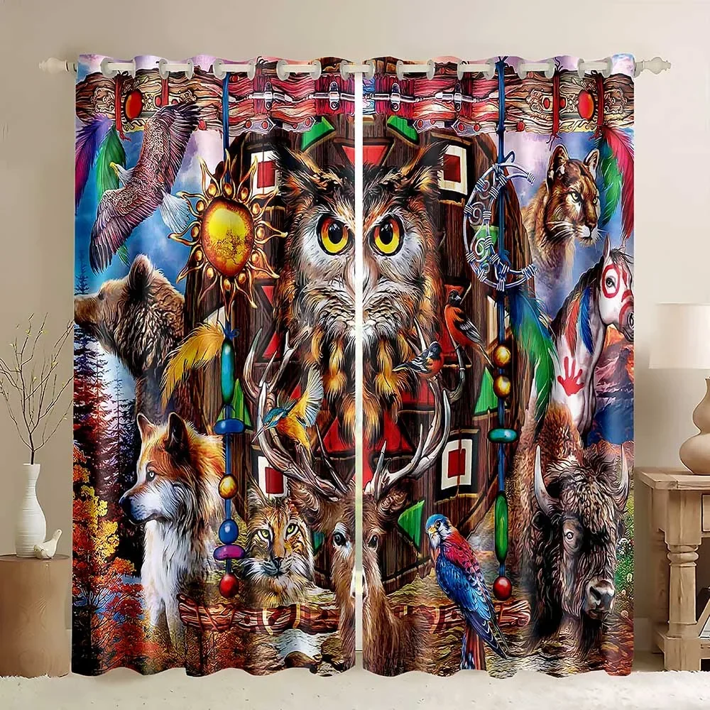 

Богемные шторы с изображением диких животных, панели для окон с изображением джунглей и дикой природы, шторы блэкаут с изображением диких сафари-животных и сов