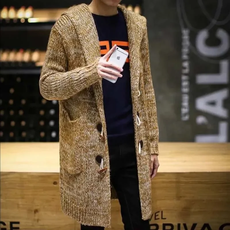 

Men's Cardigan Hooded Sweaters Fashion Male Long Sweaters Men Solid Cardigan Sweaters Long Casual Knit Coat