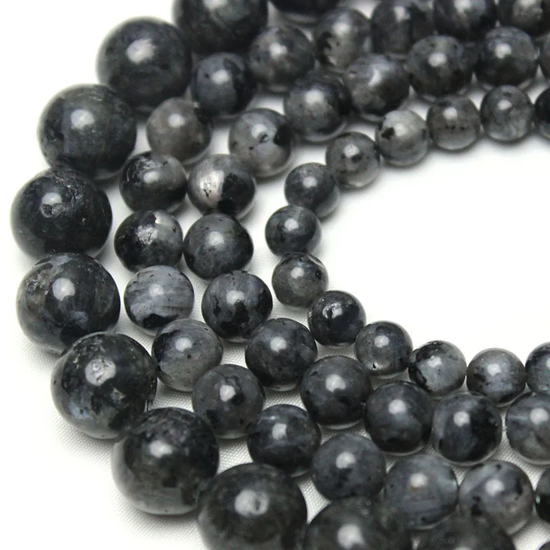 اللابرادوريت الطبيعي Larvikite حجر الخرز الأسود الجولة فضفاض الخرز للمجوهرات DIY صنع سوار إكسسوارات 15 "/6/8/10/12 مللي متر