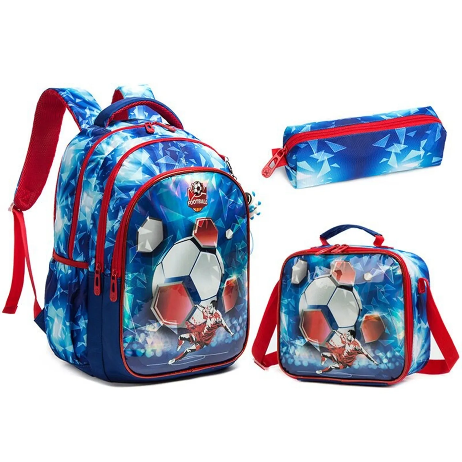 Neue Mode Fußball Schult aschen für Jungen 3 in 1 Rucksack mit Lunch Bag Feder mäppchen Kinder rucksack Kinderschule Rucksack