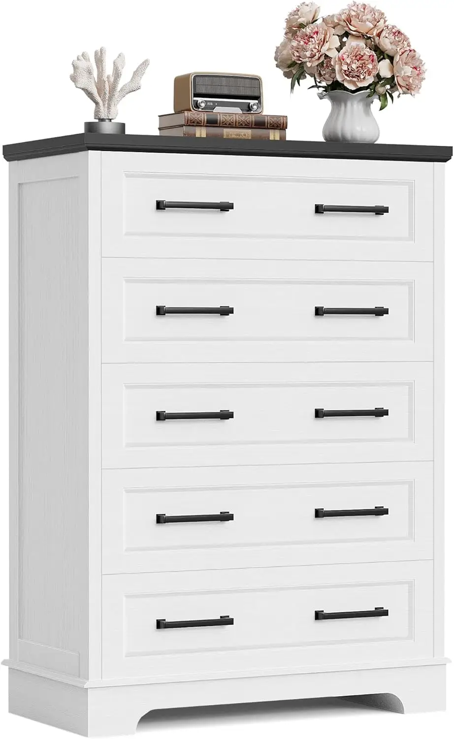 Farmhouse Dresser for Bedroom, 5 Drawers Dresser, Wood Chest of Drawers, 52" Wide Storage Dressers Organizer for Bedroom, Living