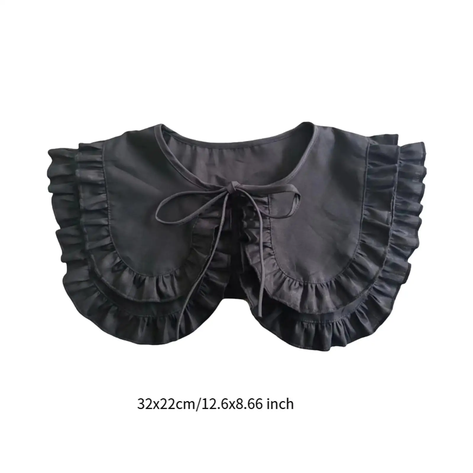 Double Ruffle Detachable Neck Collar Lace Up White Faux Cape Polyester Comfortable for Trendy Women's Sweater Blouses