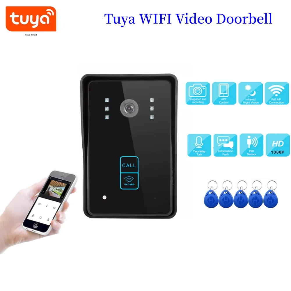 Tuya Smart Video Campanello WiFi Campanello per porta esterno Videocitofono Smart Life Campanello senza fili Scheda ID fotocamera