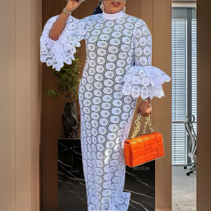 

Шикарные африканские платья для женщин, элегантное ажурное новое мусульманское модное абайя, дашики, халат, кафтан, длинное платье макси, цельное 2026